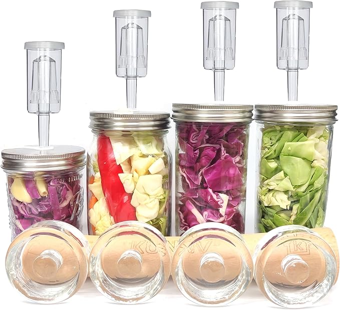 2 set Complete Fermentation Kit，2 Fermenting Mason Jars ，2 Fermentation Weights & 2 Fermenting Lids for Sauerkraut, Vegetables, and Other Fermented Food(0.73 Liter)