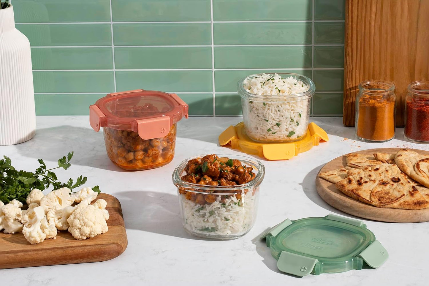 Ello Color Lock 2 Cup 6PC, 3 Pack Glass Meal Prep Sets Leak-Proof Glass Food Storage Containers with Airtight BPA-Free Plastic Lids, Dishwasher, Microwave, and Freezer Safe, Desert Festival