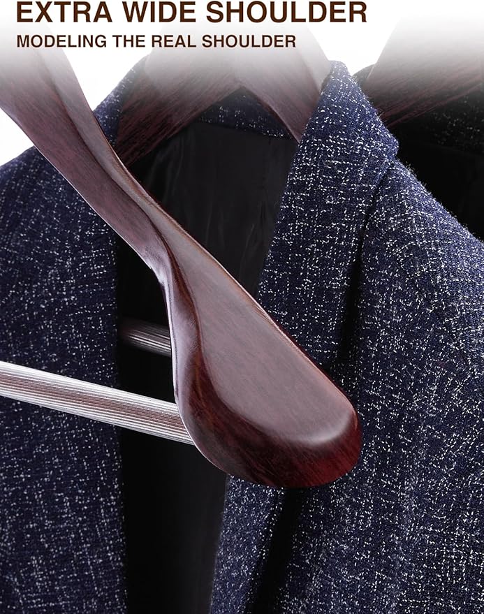SMARTOR Suit Hangers for Men 12 Pack, Wide Shoulder Wooden Suit Hangers with Non Slip Pant Holder, Wide Hanger for Suit, Coat, Jacket, Gown, Heavy Duty Wood Suit Hanger, Cherry