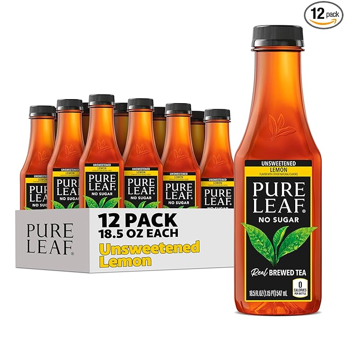 Pure Leaf Iced Tea, Unsweetened Lemon, Real Brewed Tea, Zero Sugar & Zero Calories, 18.5 Fl Oz Bottles (Pack of 12)