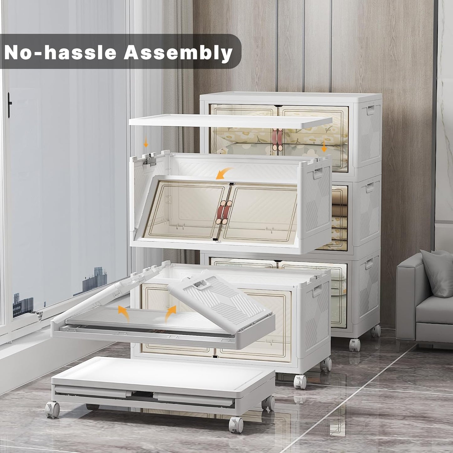 Extra Large Stackable Storage Bins with Lids & Wheels & Door, 960QT-160QT/40GAL*6Pack Foldable Collapsible Closet Organizers, Plastic containers drawers for bedroom Dorm