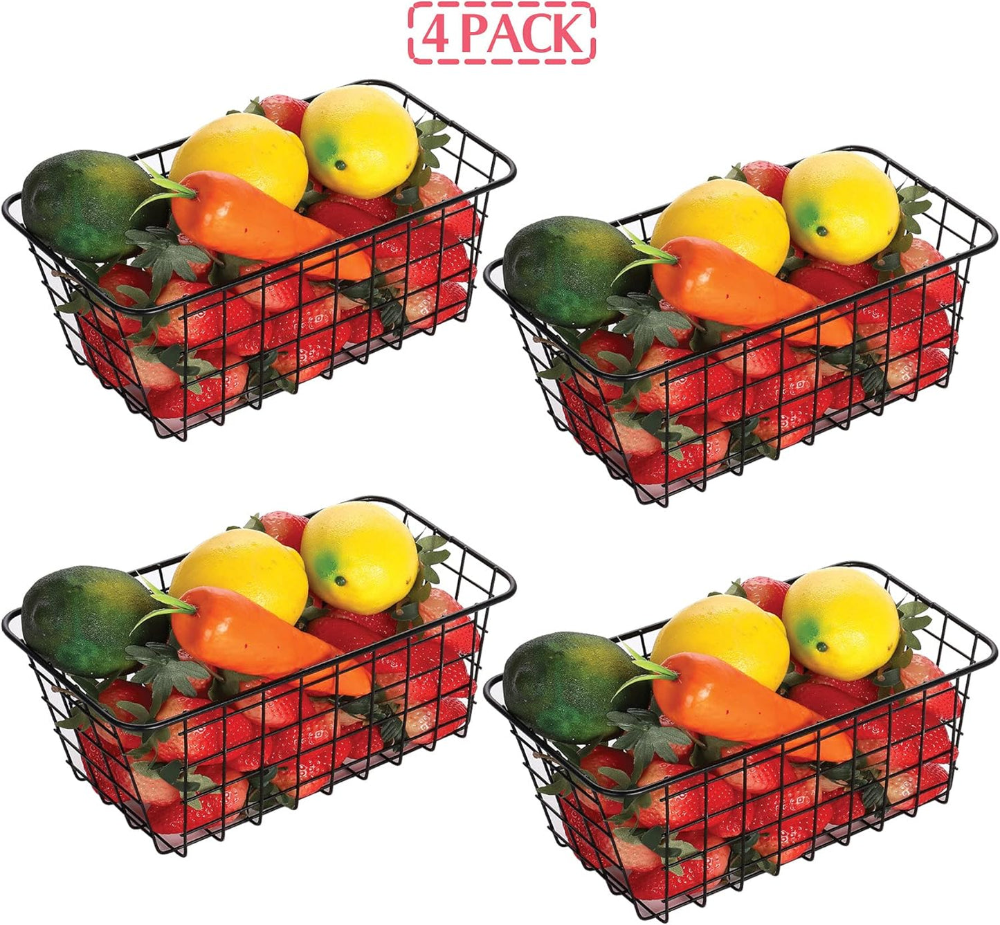 4 Pack Wire Storage Baskets Household Metal Wall-Mounted Containers Organizer Bins for Kitchen Bathroom Freezer Pantry Closet Laundry Room Cabinets Garage Shelf, Medium