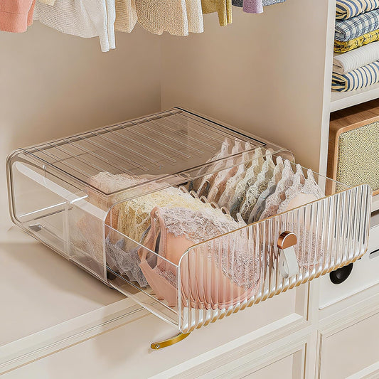 Neprock Underwear Drawer Organizer - Stackable Bra Organizer for Closet, 1 Cell Clear Acrylic Bra Storage Box, Closet Organizers and Storage for Lingerie, Undergarment, Baby Clothes, Scarf