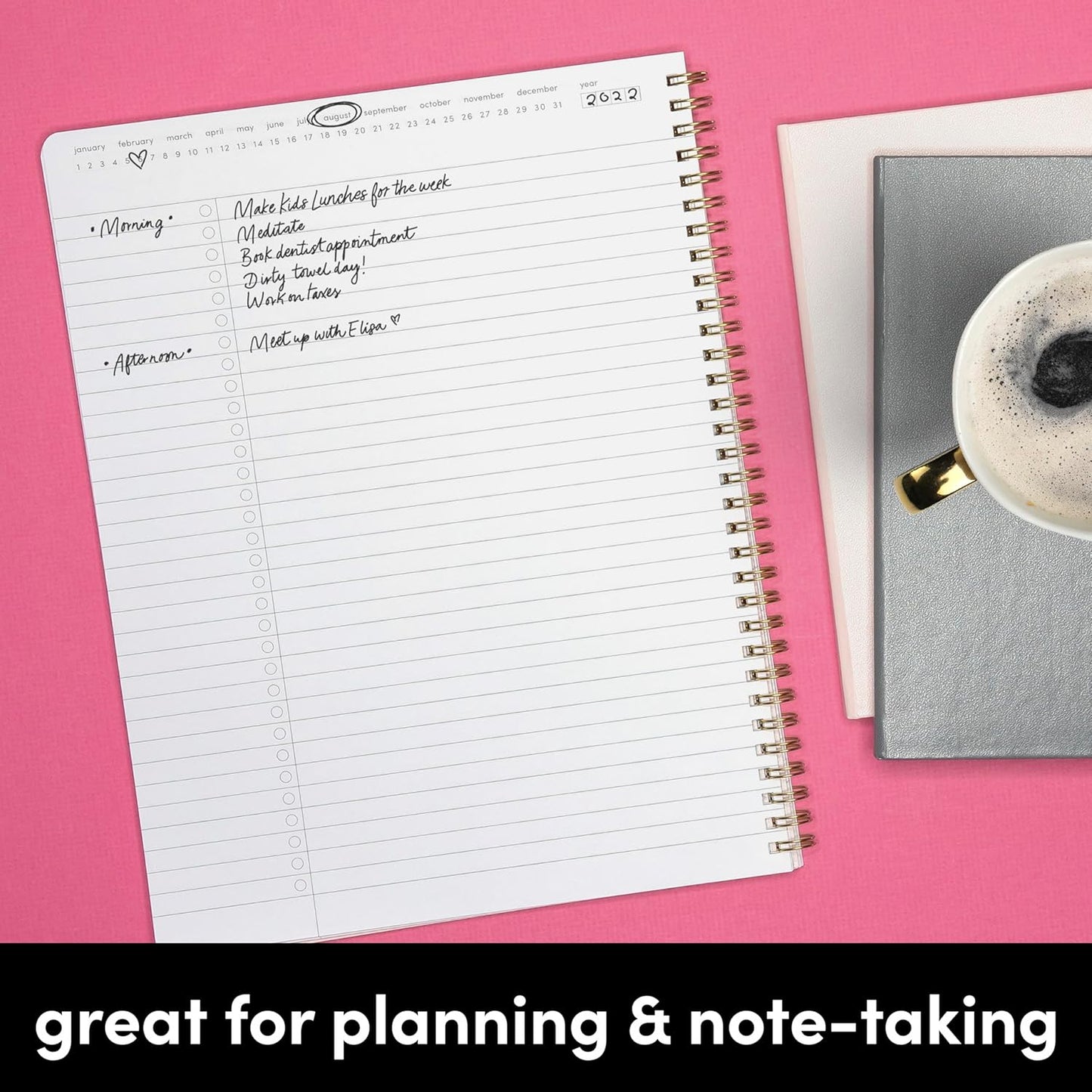 PAPERAGE Undated Daily Planner Notebook (Yellow), 8.5 in x 11 in, Spiral Bound To Do List & Schedule Planner, 104 Lined Pages for Plans & Notes