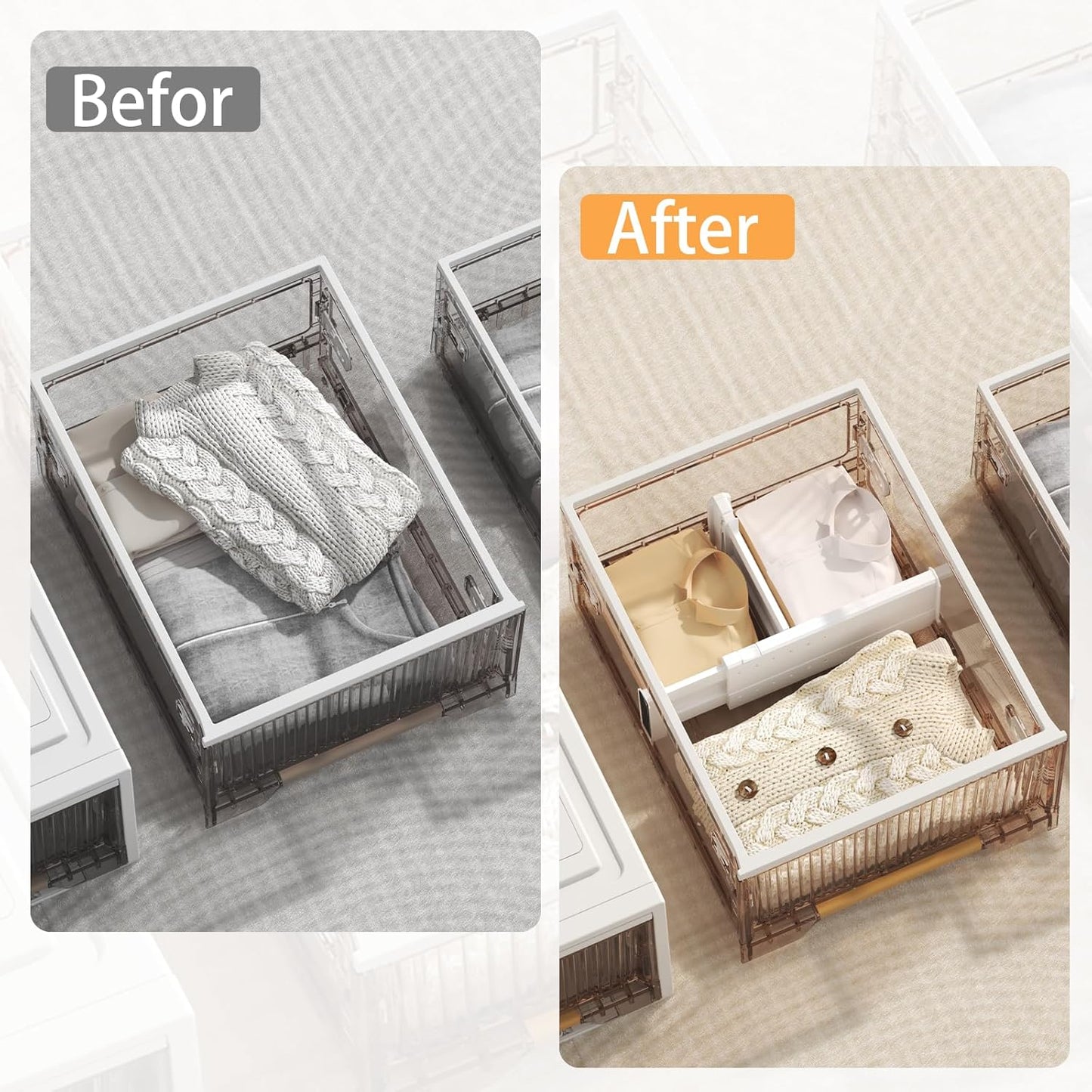 REBECAT 5 Pack Drawer Dividers for Clothes Adjustable Drawer Dividers 4" High Expandable from 11"-17" for Dresser Baby Clothes Bathroom Bedroom Kitchen and Office Storage，White