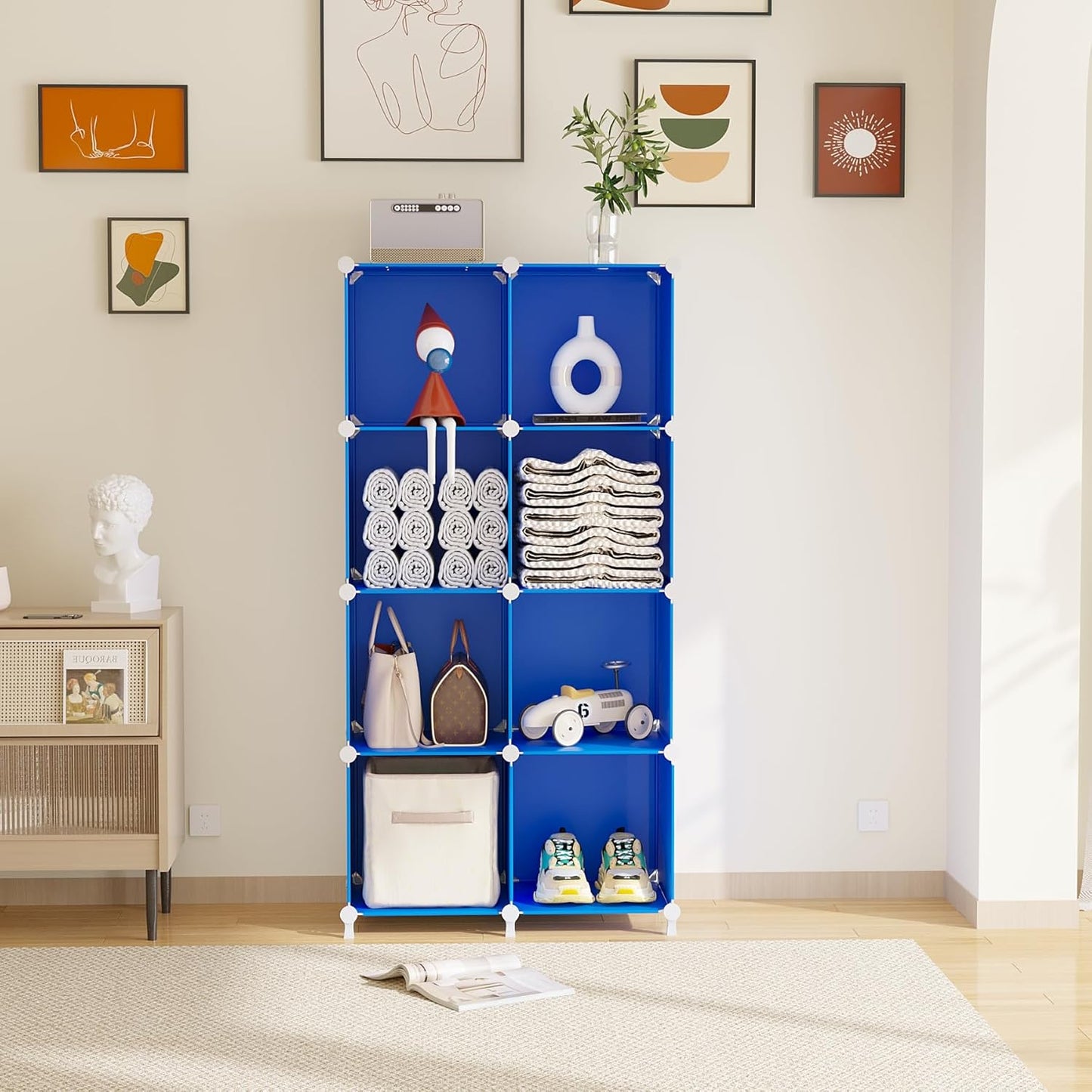 AWTATOS Cube Storage Organizer, 8 Cube Closet Organizers and Storage Shelves, DIY Stackable Bookshelf for Bedroom, Home, Admiral Blue