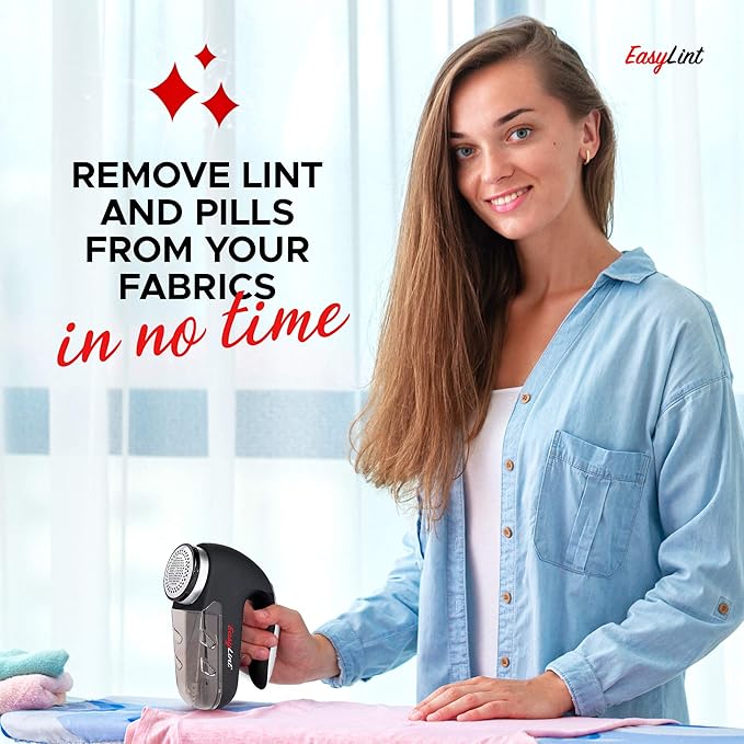 EasyLint Professional Fabric Shaver Lint Remover, Electric Sweater Shaver for Clothes & Furniture Works with AC Adapter or Batteries, Pilling Remover with 2-Blades, Cleaning Brush & Power Cord