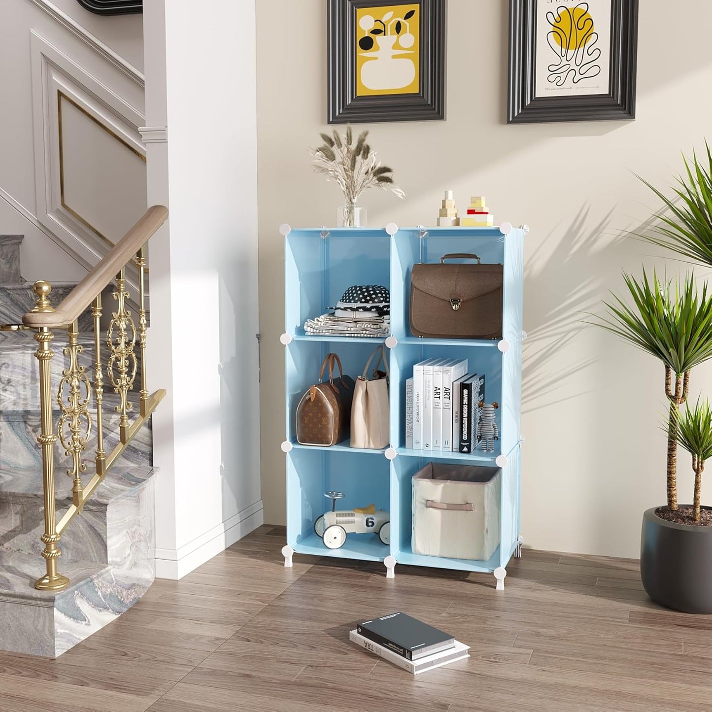 AWTATOS Cube Storage Organizer Protable Closet Organizers and Storage for Kids DIY Stackable 6 Cubes Storage Shelves Clothes Organizer for Bedroom, Home, Blue