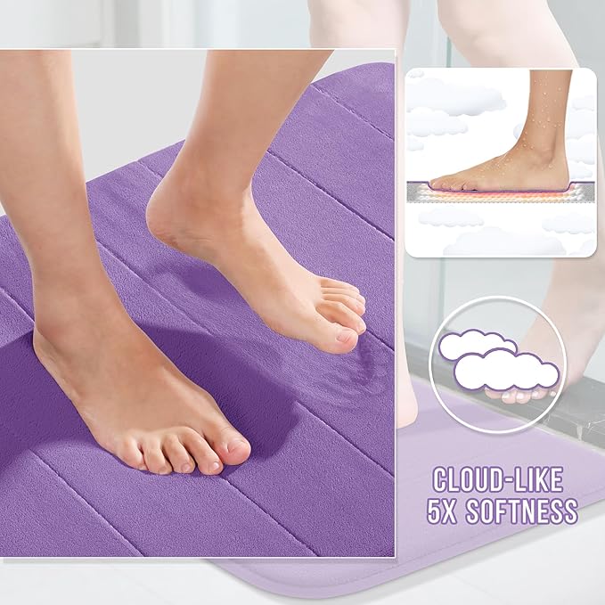Yimobra Memory Foam Bath Mat, Super Soft Absorbent Bathroom Rug Non Slip 31.5x20 Inch, Quick Dry, Machine Washable Floor Carpet for Tub Shower, Home Decor Accessories, Lavender