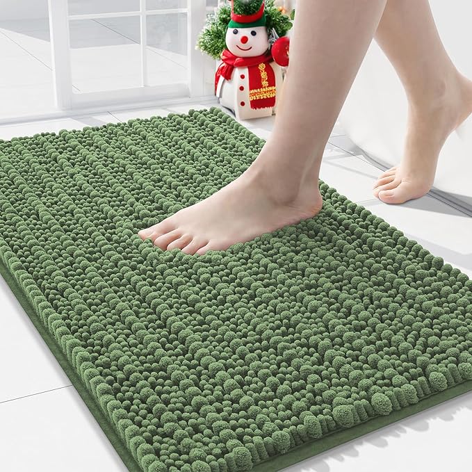 Arotive Luxury Chenille Bathroom Rug Mat, Extra Soft Thick Absorbent Shaggy Bath Rugs, Non-Slip Machine Wash Dry, Plush Bath Mats for Bathroom, Shower and Tub, 30x20, Olive Green
