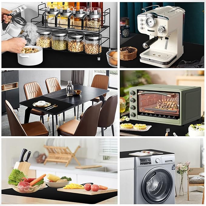 Ewen 25.6x17.7in Large Silicone Kitchen Counter Mat, 2mm Thick Heat Resistant Countertop Protector, Baking Silicone Mat under Air Fryer Toaster Oven Microwave Coffee Maker Cutting Board Drill Black