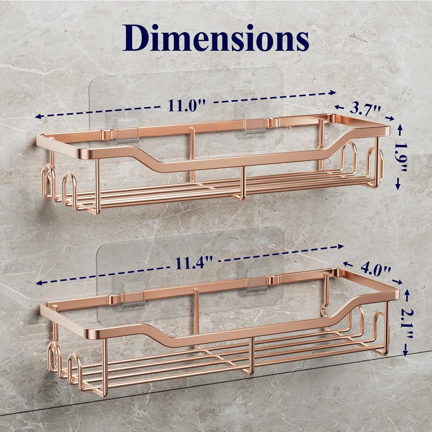 Kitsure Shower Caddy Large - Adhesive Shower Organizer, Stainless Steel Shelf for Inside Shower, No Drill Bathroom Organizers and Storage, Home Decor Accessories, 2 Pack, Rose Gold