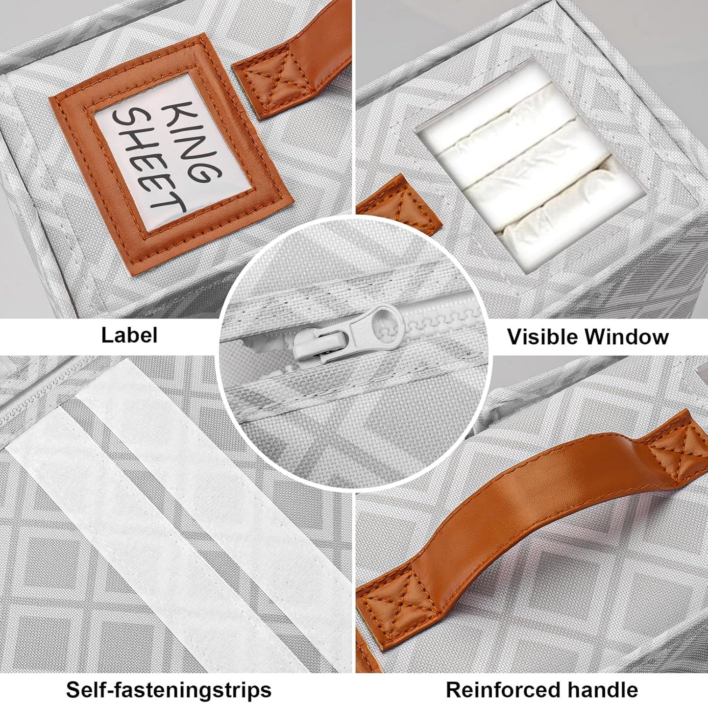 6 Pack Bed Sheet Organizers and Storage, (King & Queen Size) Sheet Organizer for Linen Closet, Foldable Bedding Storage Box with Window for Bedsheets, Duvet Cover and Pillowcase (Light Printed 6 Pack)