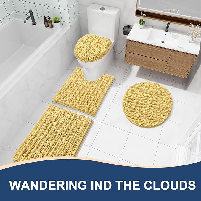 Arotive Luxury Chenille Bathroom Rug Mat, Extra Soft Thick Absorbent Shaggy Bath Rugs, Non-Slip Machine Wash Dry, Plush Bath Mats for Bathroom, Shower and Tub, 47x32, Yellow