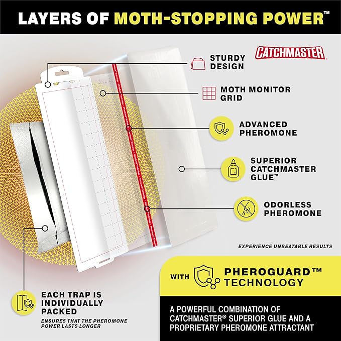 Catchmaster Pantry Moth Traps with Premium PheroGuard Technology – XL Marble Patterned, Extra-Strength Glue – Odorless, Traps & Eliminates Moths – Protects Pantry, Cabinets & Food Storage – 6-Pack