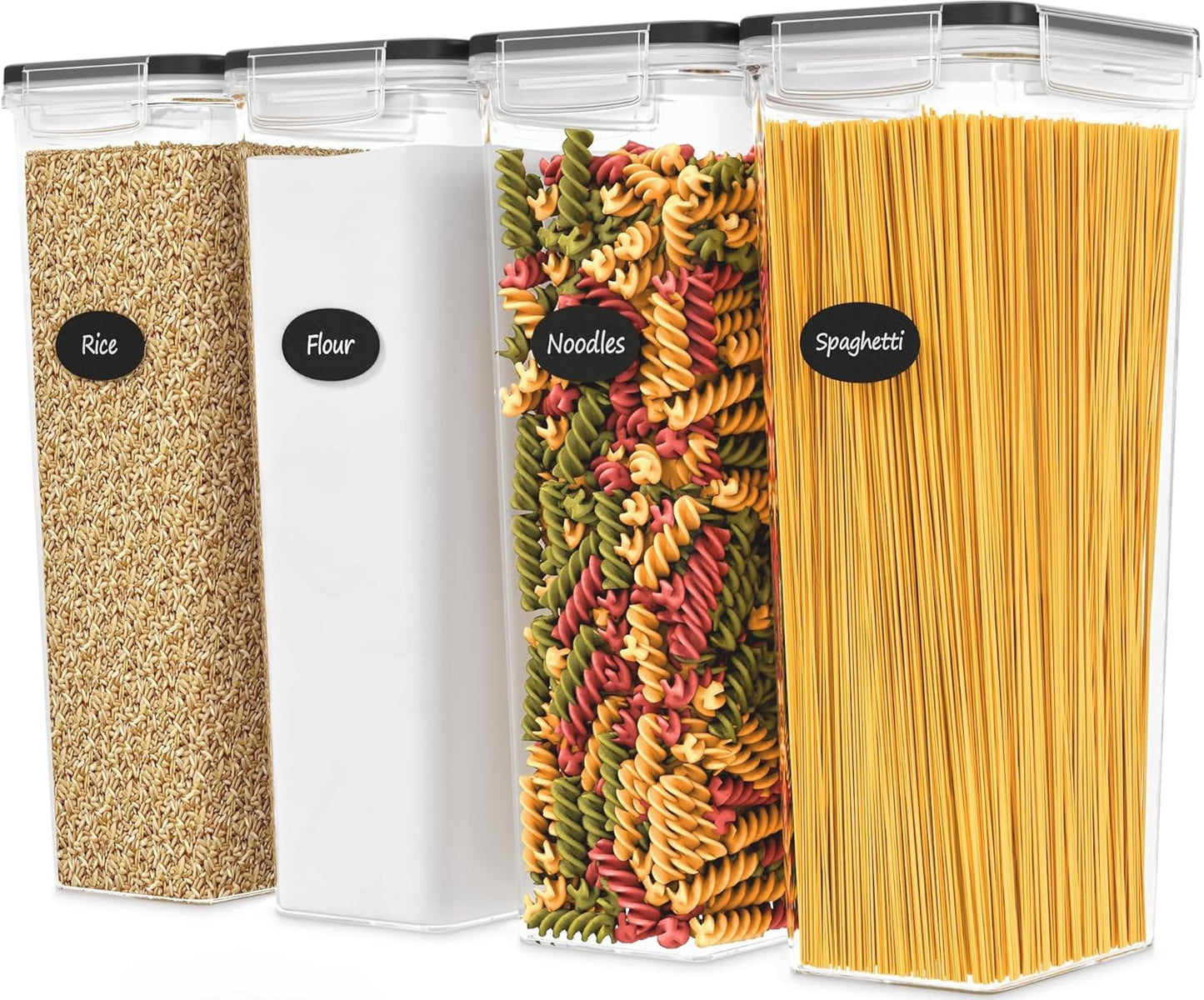Airtight Food Storage Containers with Lids Set of 4-95 fl. oz Pasta storage Containers, BPA Free Plastic Spaghetti container - Air Tight Canisters for Kitchen Pantry Organization