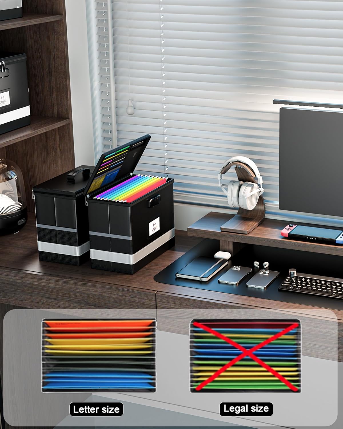 Oterri 1 Pack Fireproof Document Box With Lock, Portable File Safe Box Fireproof Waterproof For Letter Files, Collapsible Fireproof File Box With Handle Black