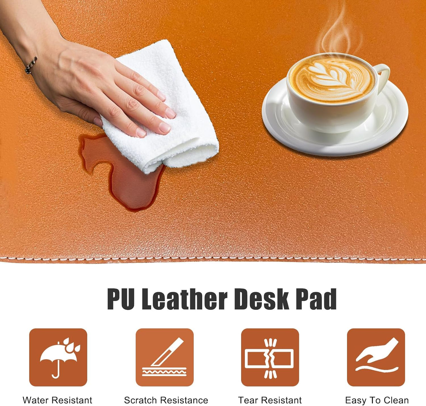 Desk Mat with Lip & Reinforced Stitched Edge|Non-Slip Waterproof PU Leather Desk Pad|Ergonomic Keyboard Mouse Pad with Edge Protector|for Office, Home, Study(23.6" x 16.5",Brown)