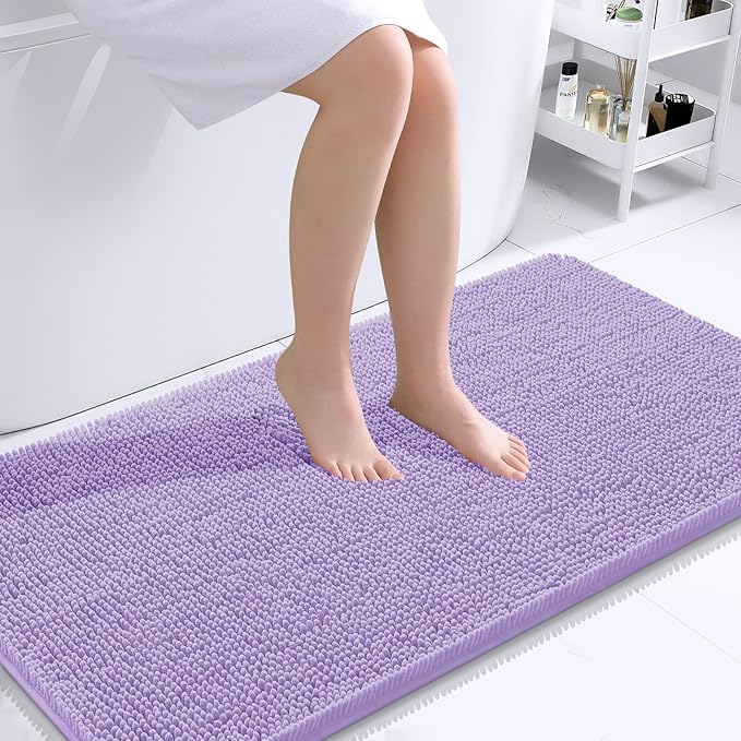 OLANLY Bathroom Rugs 44x24, Extra Soft Absorbent Chenille Bath Rugs, Rubber Backing Quick Dry, Machine Washable Bath Mats for Bathroom Floor, Tub and Shower, Home Decor Accessories, Lavender