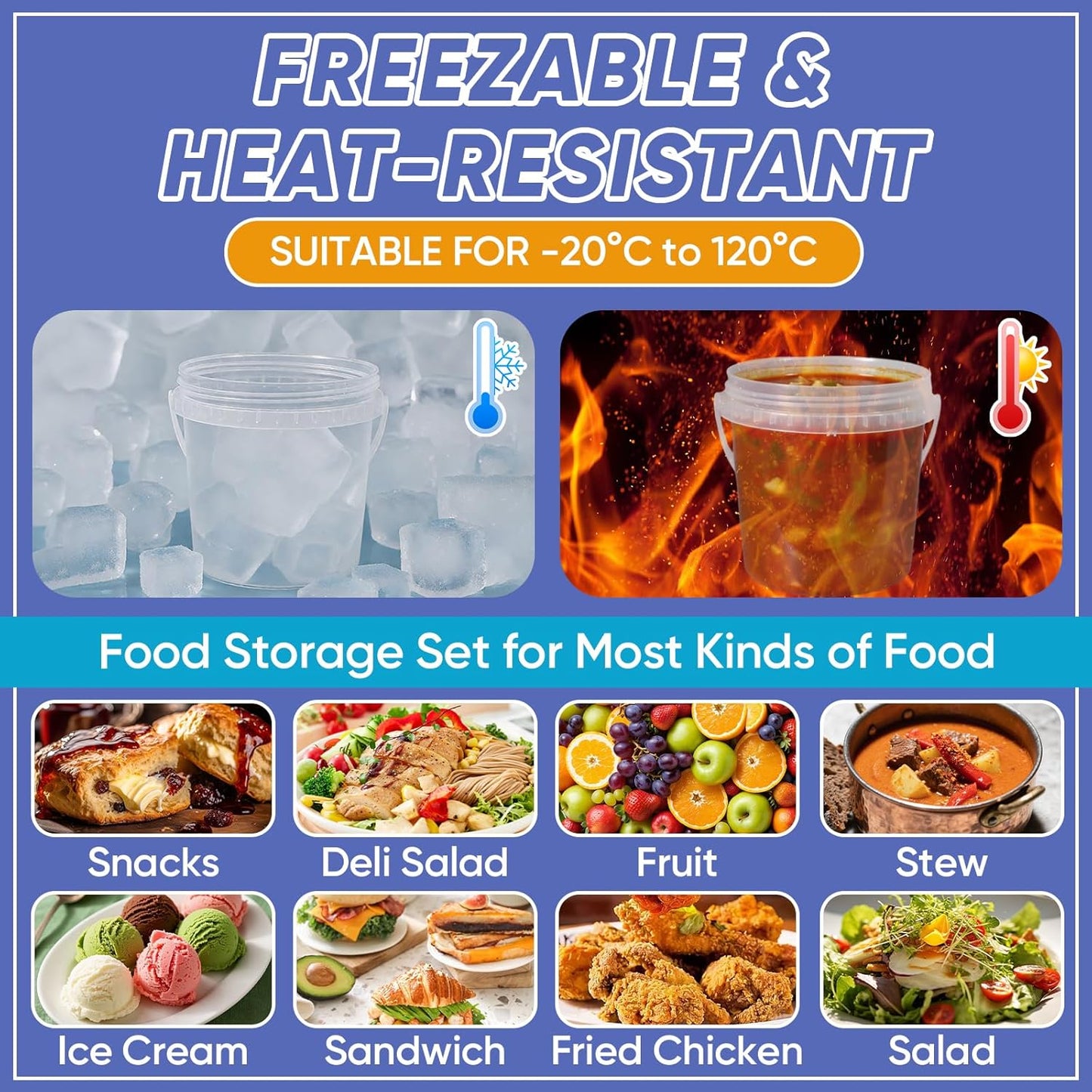 4Pack 34oz Clear Bucket with Lids - Plastic Food Storage Containers, Airtight Screw-On Lids - Freezer Safe Ice Cream Bucekts, Food Grade Reusable Containers for Kitchen