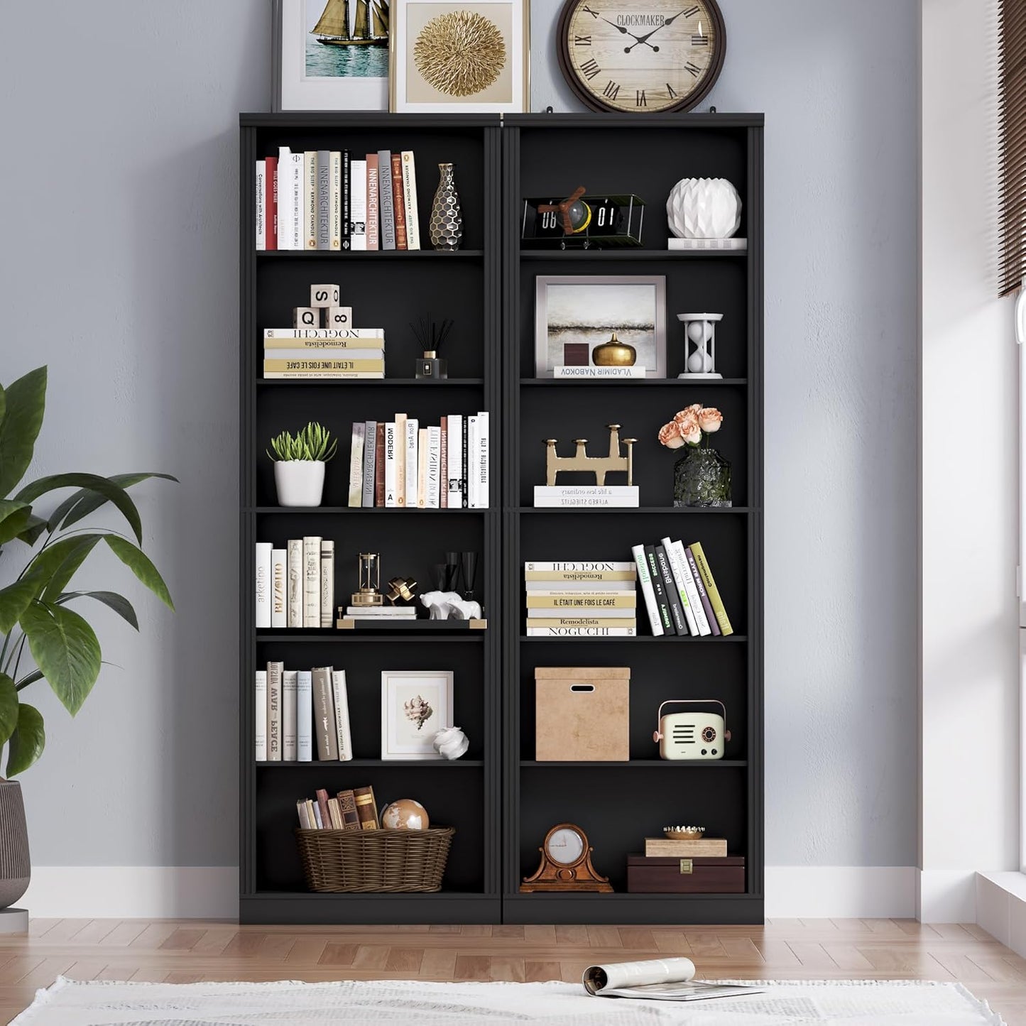 75" Tall Bookshelf, 6-Tier Floor Standing Bookcase with Adjustable Shelves, 24" Wide Open Storage Shelf, Modern Display Organizer for Home Office, Living Room, Bedroom, Study