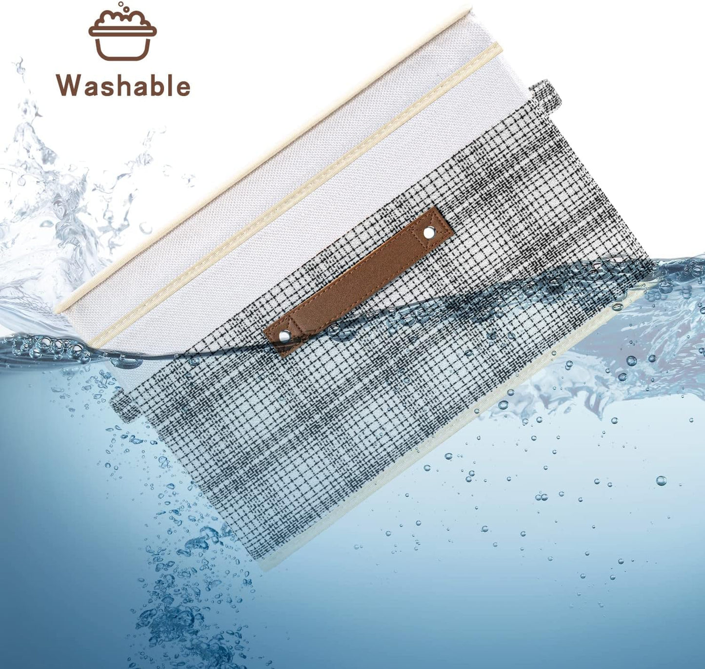 TYEERS Collapsible Storage Bins with Lids, Patchwork Design, Washable, Fabric Storage Boxes, 14.9x9.8x9.8 inches, 5 Pack, Gray