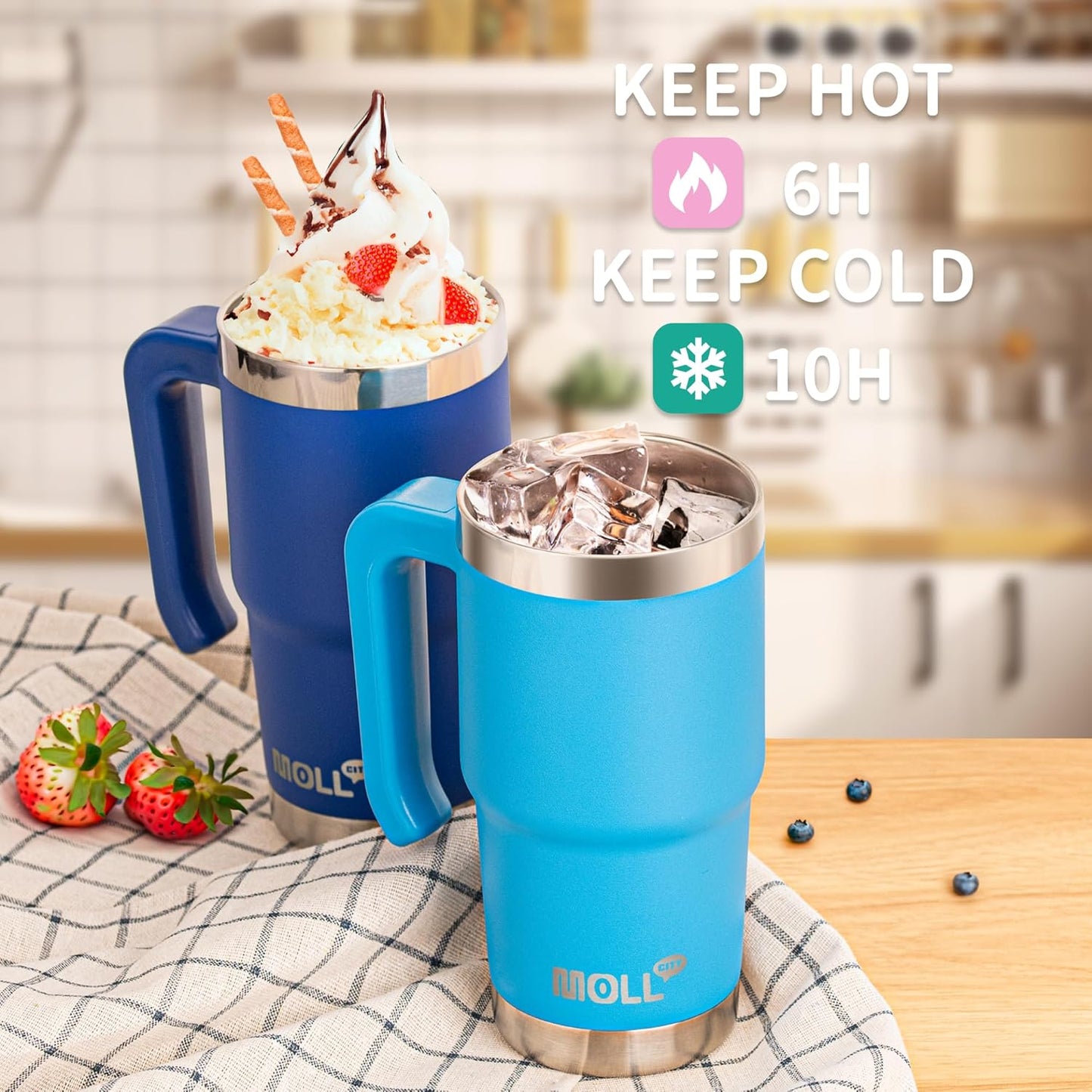 Insulated Tumbler with Handle 16 oz Stainless Steel Double Wall Vacuum Tumbler Cups Travel Coffee Mug with Lid and Straw(Silver)