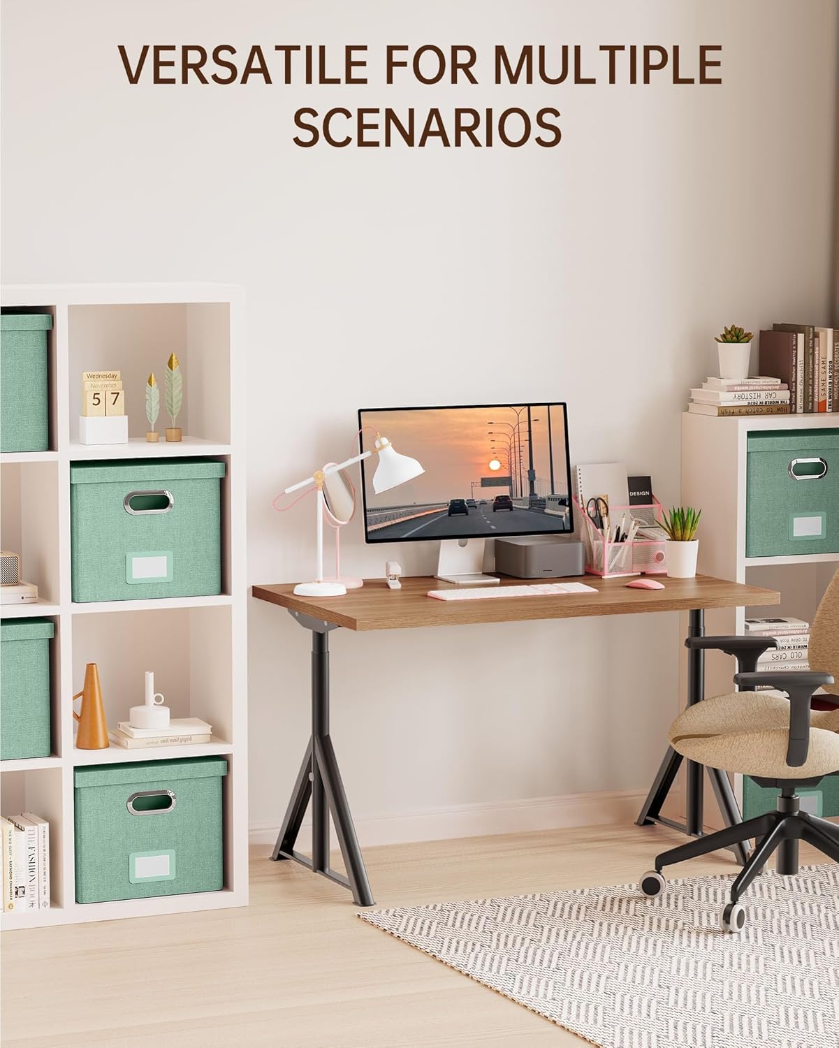 Oterri File Organizer, File Box, File Cabinet for Letter File Folder Storage, Portable Storage Bins with Lids for Office/Decor/Home,Document Organizer, 1 Pack,Green-Box Only