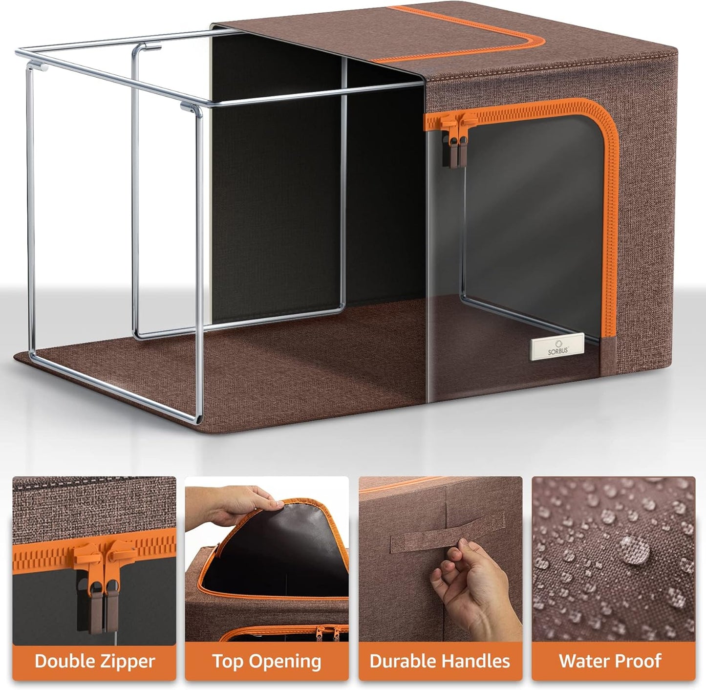 Sorbus Storage Bins with Metal Frame - Stackable & Foldable Clothes Organizer Bags - Oxford Fabric Storage Containers with Large Clear Window & Carry Handles Organization for Bedding Linen & Clothing