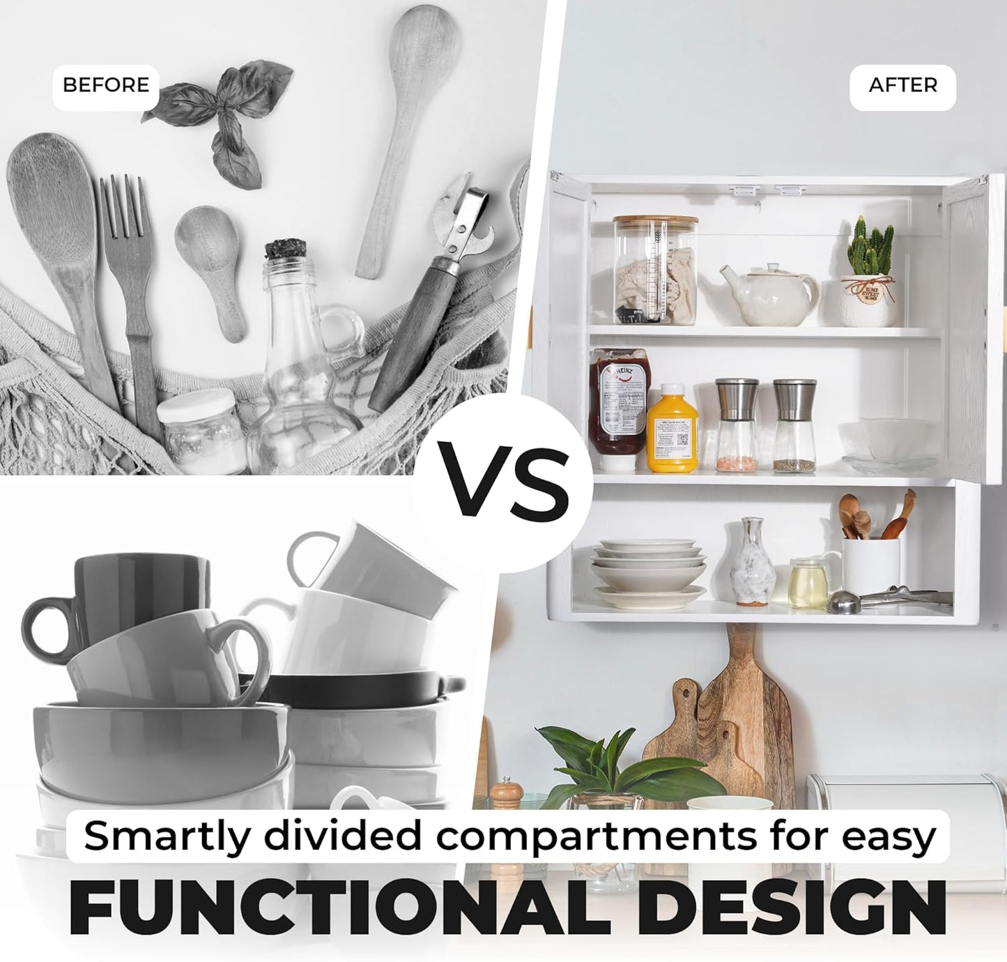 Bathroom Storage Cabinet – Pre-Assembled Wall-Mounted Medicine Cabinet with 2 Doors and Fixed Shelf, Over-The-Toilet Floating Organizer for Bathroom, Living Room, Kitchen, Laundry (White)