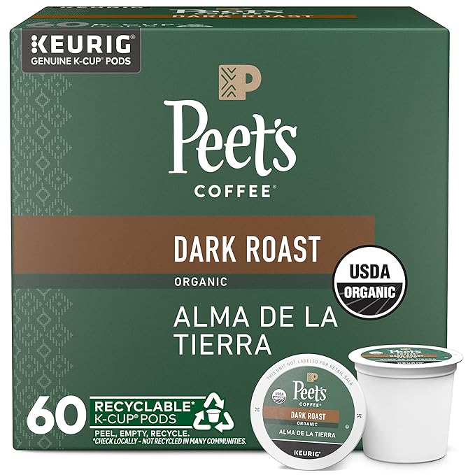 Peet's Coffee, USDA Organic Dark Roast Keurig K-Cup Pods - Alma de la Tierra 60 Count (6 Boxes of 10 Pods)