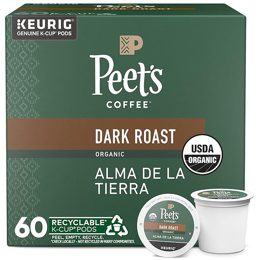 Peet's Coffee, USDA Organic Dark Roast Keurig K-Cup Pods - Alma de la Tierra 60 Count (6 Boxes of 10 Pods)