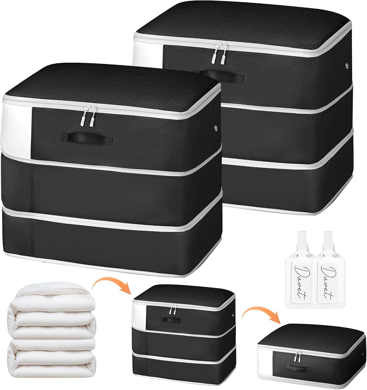 Comforter Storage Bag - Large Capacity Blanket Storage Bags 3-Layer Ultra Space Saving Self Compression Organizer, Washable Compression Bags for Storage Comforter Blanket, 2-Pack, Black