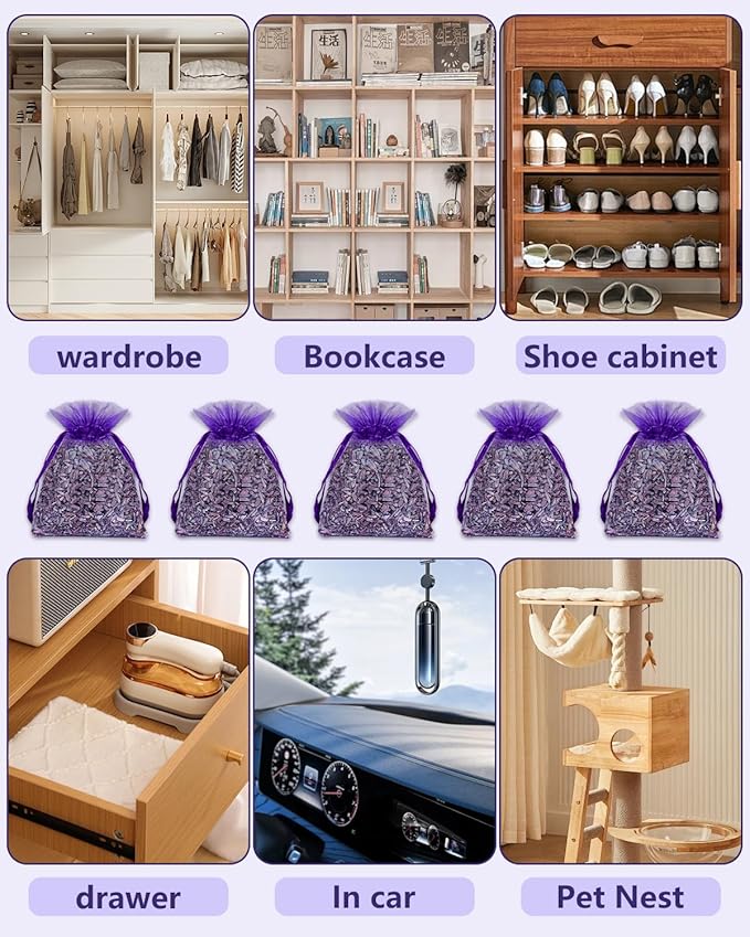 20 Pack Lavender Sachet Bags, 100% Natural French Dried Lavender Sachets for Drawers and Closets, Strong Smell Fragrance Fresh Scents Home