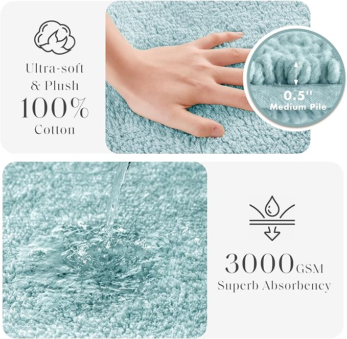 Madison Park Splendor Reversible 100% Cotton Tufted Bathroom Rug-3000 GSM Hotel Quality Luxurious Plush Medium Pile Bath Mat Absorbent, Quick Dry, Shower Room Décor, 17x24 Blue