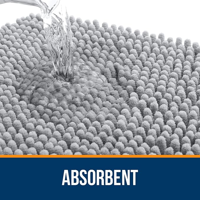 OLANLY Toilet Rugs U-Shaped 24x20, Extra Soft Absorbent Chenille Contour Bathroom Rugs for Toilet, Dry Quickly, Machine Washable, Non-Slip Bath Mat, Light Grey