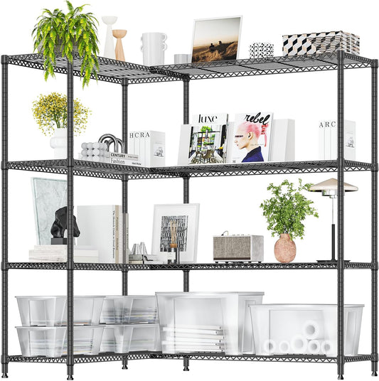 IZEUK Linked Storage Racks, DIY Adjustable Heavy Duty Metal Shelving Unit for Corner, Ideal for Kitchen, Garage, Warehouse, and Garden (Black, 4 Tiers, 15.7" D x 33.5" W x 59.5" H, 1147 lbs Capacity)