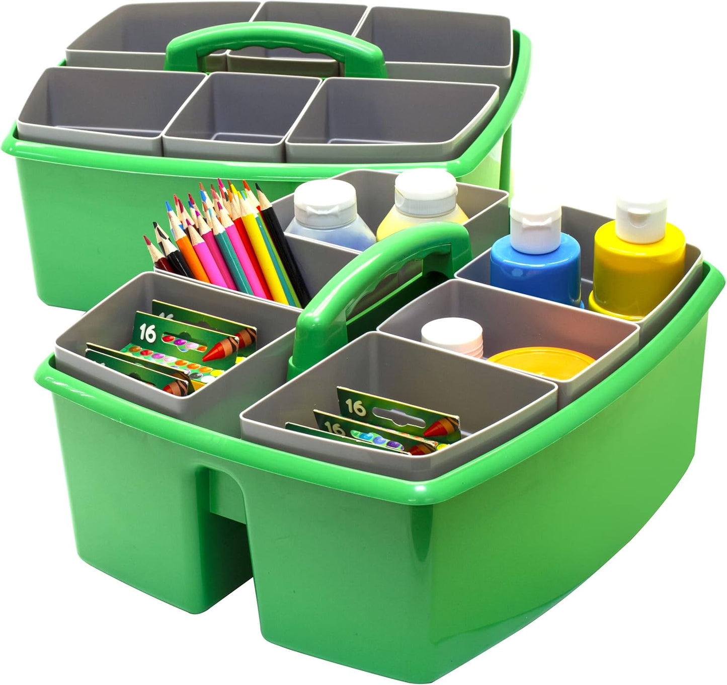 Storex Large Classroom Caddy with Cups, 13 x 11 x 6.575 Inches, Green, Case of 2 (00983U02C)