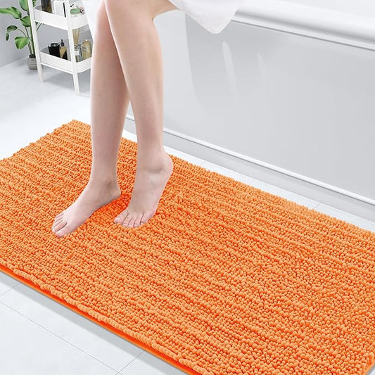 Arotive Luxury Chenille Bathroom Rug Mat, Extra Soft Thick Absorbent Shaggy Bath Rugs, Non-Slip Machine Wash Dry, Plush Bath Mats for Bathroom, Shower and Tub, 70x24, Orange