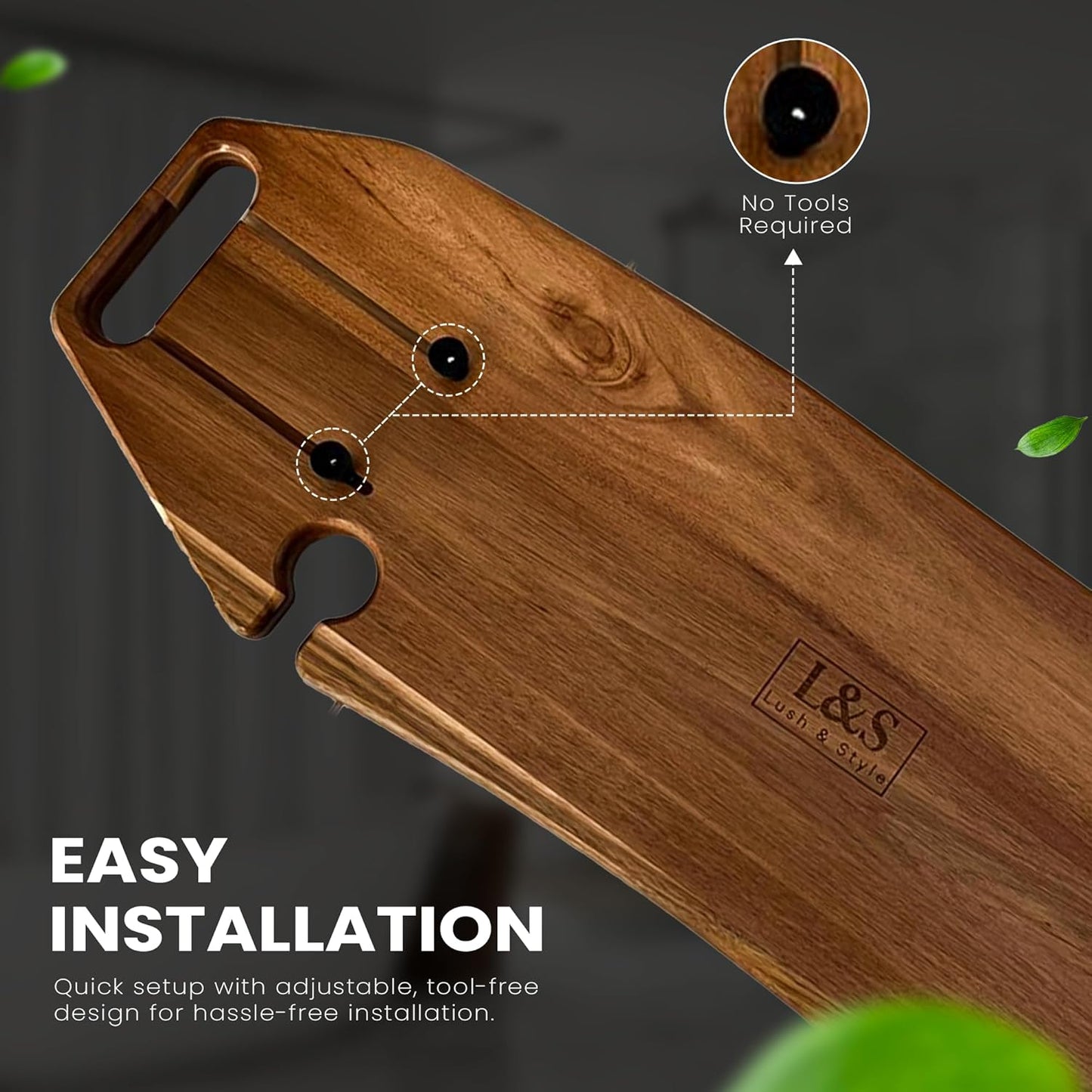 Lush & Style Premium Bathtub Tray Large & Thick 35” x 10``, Acacia Wood Luxury, Waterproof, Non-Toxic, Adjustable Legs, No Tools Required,Caddy Tray, Luxury Bath Accessories