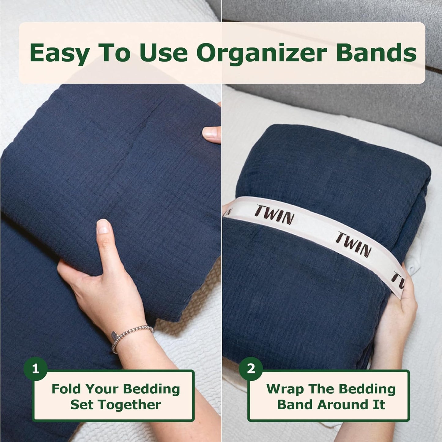 ECOHomes Bed Sheet Organizer and Storage Size Label Bands | Bed Sheets Set Organizers for Linen Closet Organization - Elastic Bedding Band Labels for Organizing Bedsheet (Twin 4PCs Pack | Cream)