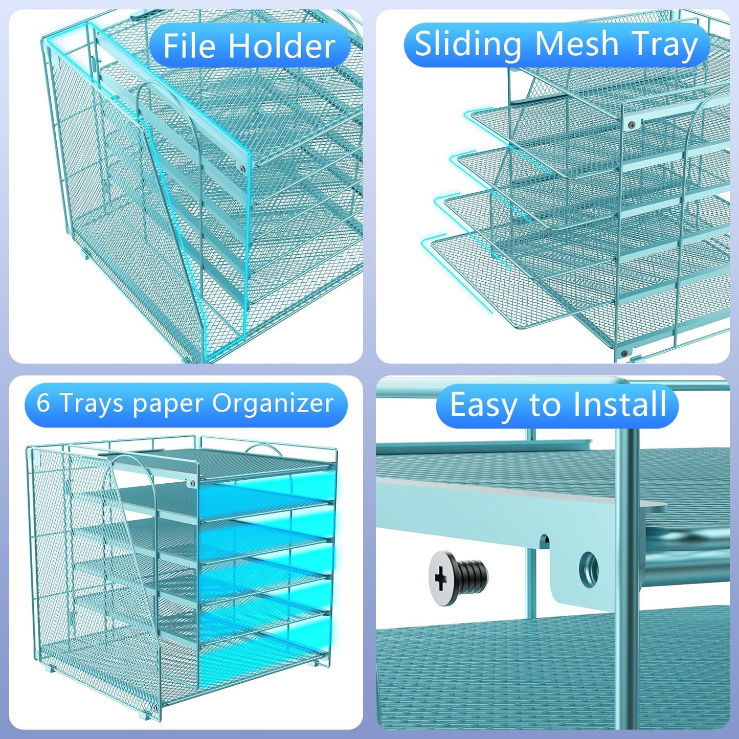 gianotter Desk Organizers and Accessories, 6-Tier Paper Organizer with File Holder, Document Organizer, Office Decor, Home Office Essentials (Blue)