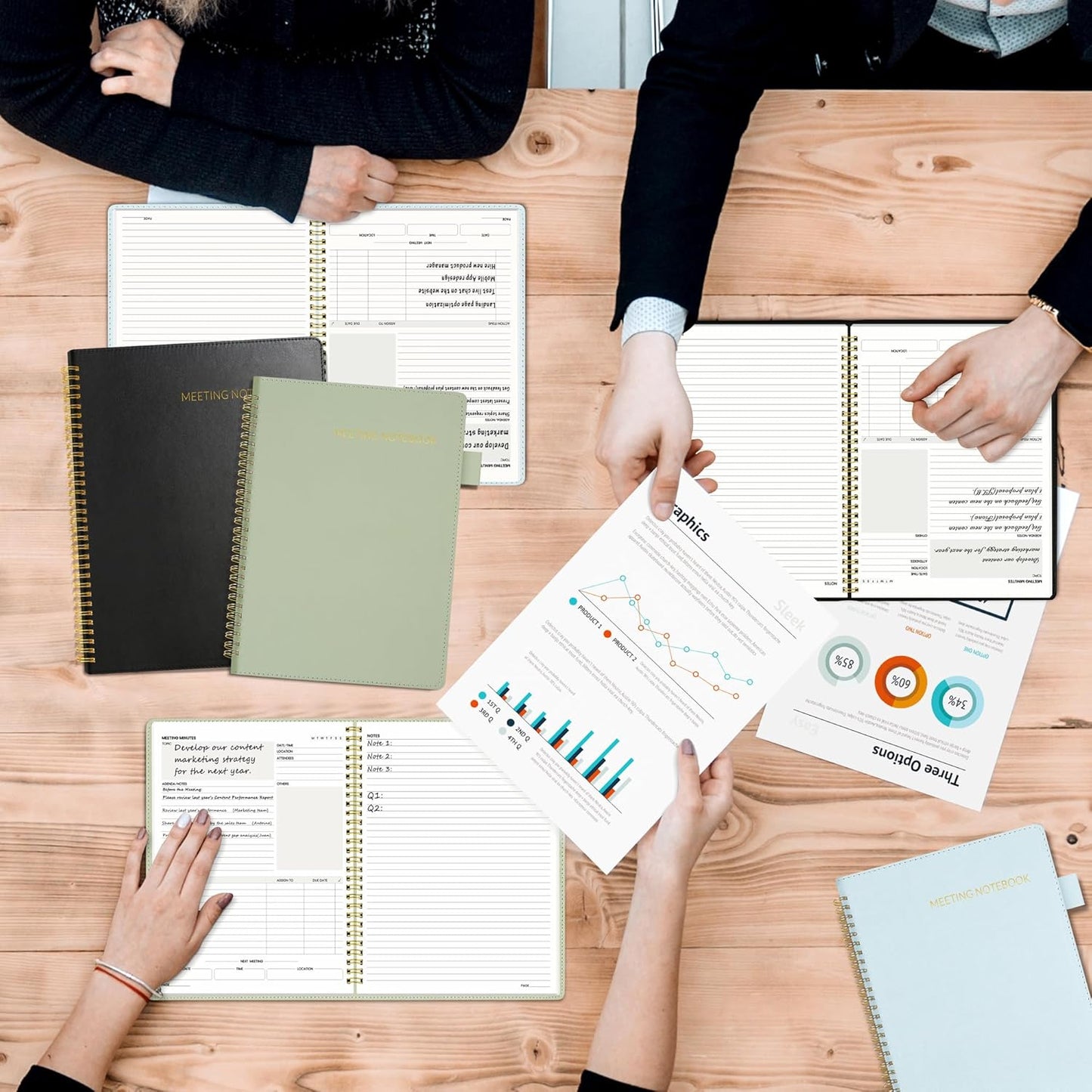 SUNEE Half Meeting Half Note - 7.5"x10" Professional Notebooks for Work - 160 Pages, B5 Size Project Planner, Spiral Meeting Agenda Organizer for Women Men, Note Taking,Office with Vegan Leather Cover