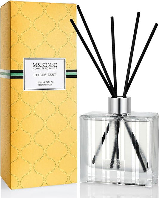 M&SENSE Citrus Zest Scent Diffuser - 7.04oz Reed Diffusers for Home, Scented Diffuser Gifts for Women, Home Fragrance Diffusers with Sticks for Bathroom Bedroom & Shelf Décor