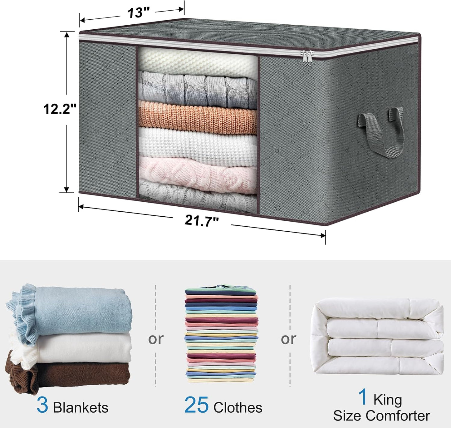 Budding Joy Clothes Storage, Foldable Large Blanket Bags, Storages and Organization for Clothing, Blanket, Comforter, Clothes, Pillows, Toys, Closet Organizers with Enhanced Handle, 60L 12 Pack