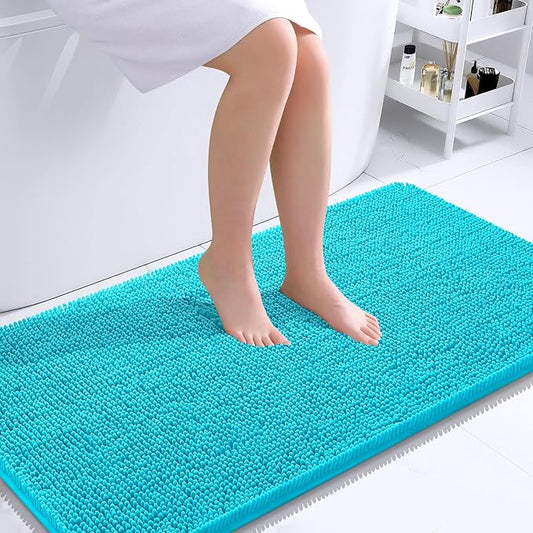 OLANLY Bathroom Rugs 44x24, Extra Soft Absorbent Chenille Bath Rugs, Rubber Backing Quick Dry, Machine Washable Bath Mats for Bathroom Floor, Tub and Shower, Home Decor Accessories, Aqua Sky