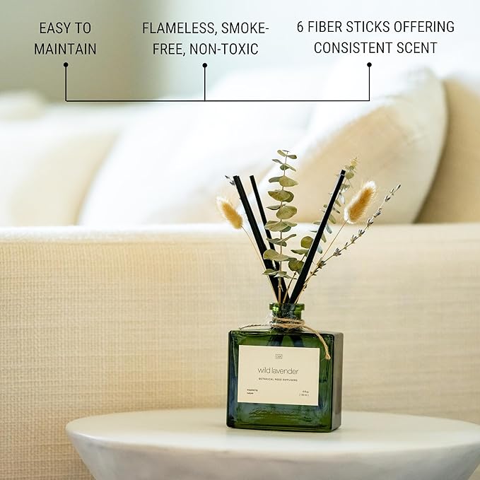 Craft & Kin Christmas Reed Diffuser with Dried Flowers | 5 oz White Lavender Scented Winter Reed Diffusers for Home, Bathroom | Scent Sticks | Elegant Fragrance Home Decor for Men & Women