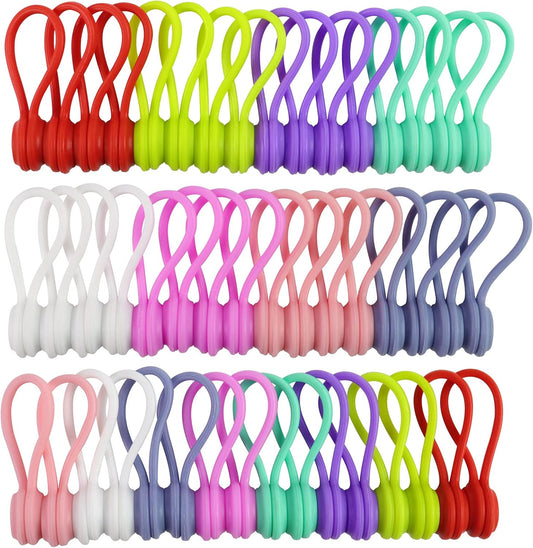 Motiloo 8 Colors-48 Pack Reusable Magnetic Cable Ties Silicone Magnetic Cable Clips Cord Organizer Management Cable Cords,Book Markers, Fridge Magnets,Multicolor
