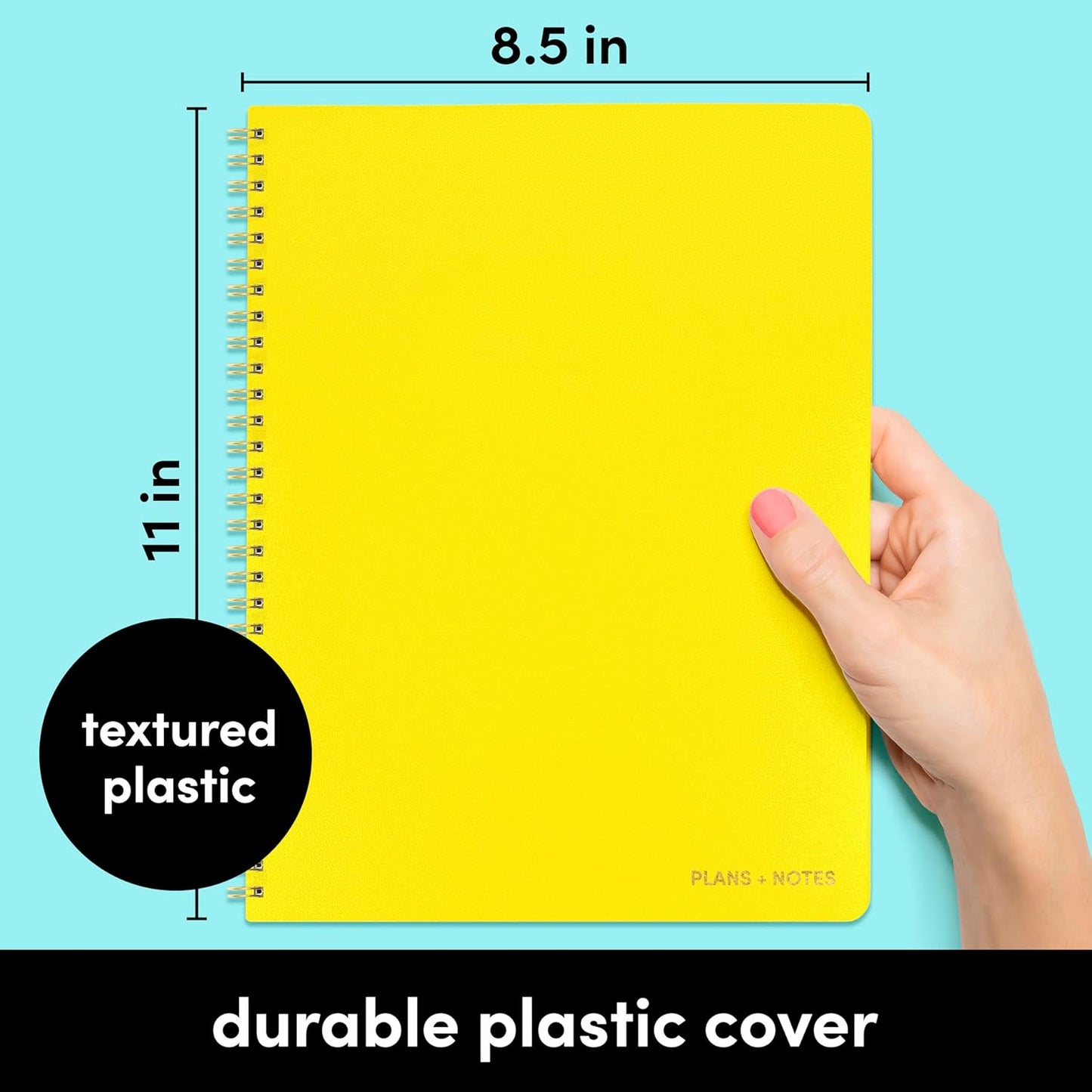 PAPERAGE Undated Daily Planner Notebook (Yellow), 8.5 in x 11 in, Spiral Bound To Do List & Schedule Planner, 104 Lined Pages for Plans & Notes