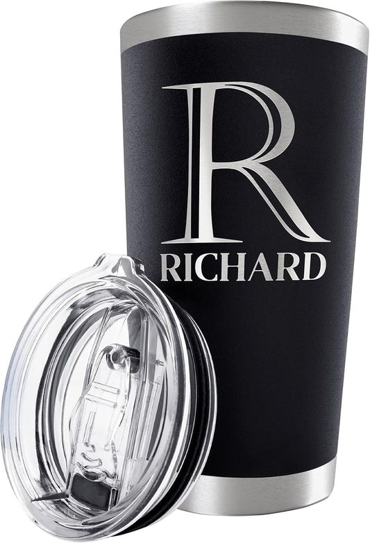 Be Burgundy Personalized Tumbler with Engraved Name - 12 Designs, 20 Oz Coffee Tumbler with Slider Lid, Black - Double Wall Insulated, Personalized Gifts for Him